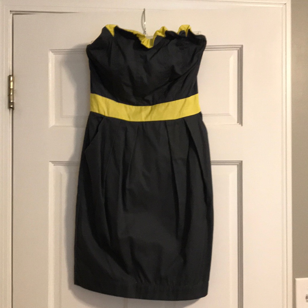 Grey And Green Strapless Dress. With Pockets!